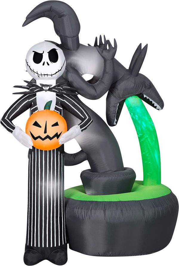 Gemmy 228488 Jack Skellington With Halloween Town Fountain Lightshow Projection Airblown Inflatable, Multi