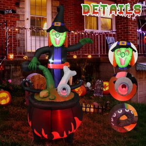 6Ft Halloween Inflatables, Witch & Cauldron Halloween Blow Up Decorations