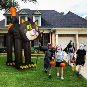 12 Ft Halloween Inflatables Pumpkin Reaper Halloween Decorations Outdoor Inflatable Halloween Blow Up Yard Decorations Outdoor Party Garden Lawn (Black Cat)