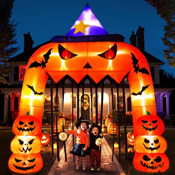 12Ft Halloween Inflatables Pumpkin Archway, Blow Up Halloween Decorations Outside Scary Halloween Entrance Arch With Built-In Blower & Leds, Giant Pumpkin Archway Outdoor Decor For Lawn Yard Made In