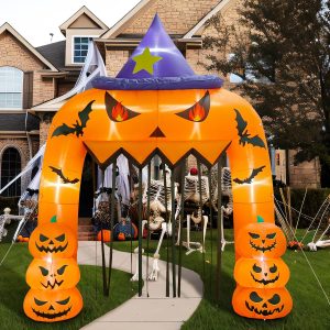 12Ft Halloween Inflatables Pumpkin Archway, Blow Up Halloween Decorations Outside Scary Halloween Entrance Arch With Built-In Blower & Leds, Giant Pumpkin Archway Outdoor Decor For Lawn Yard Made In