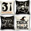 Riogree Halloween Decorations Pillow Covers 18X18 Set Of 4 For Halloween Decor Indoor Outdoor, Party Supplies Farmhouse Home Decor Throw Pillows Cover Spider Web Cat Skull Decorative Cushion Case