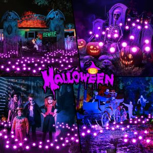 Letmy 6Pack 48 Led Halloween Decorations Outdoor Swaying Solar Lights Outdoor, Waterproof Solar Firefly Lights Solar Halloween Lights Outdoor For Pathway Yard Garden Halloween Decorations (Purple)