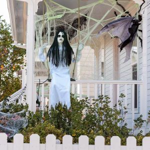 Partygears Halloween Decorations Props Hanging Swinging Girl With Creepy Expressions, Hanging Ghosts The Indoor And Outdoor Decorations For Halloween(White)