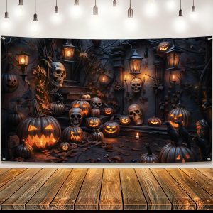 Katchon, Xtralarge Spooky Halloween Backdrop - 72X44 Inch | Halloween Banner For Pumpkin Halloween Decorations | Halloween Photo Backdrop | Halloween Pumpkin Banner For Halloween Party Decorations