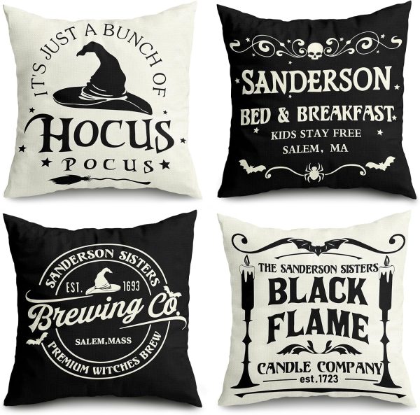 Halloween Decorations Pillow Covers 18X18 Set Of 4 Halloween Decor Indoor Outdoor Hocus Pocus Farmhouse Saying Halloween Decorative Cushion Cases Party Supplies For Home Sofa Couch Bed Chair