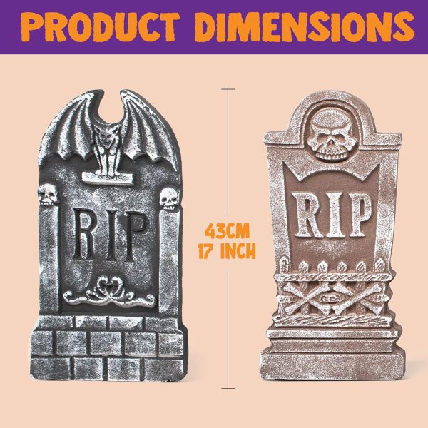 Joyin 17U201D Halloween Foam Rip Graveyard Tombstones (5 Pack), Yard Sign Headstone Decorations And 10 Bonus Metal Stakes For Halloween Yard Outdoor Indoor Decorations