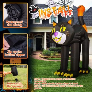 12 Ft Halloween Inflatables Pumpkin Reaper Halloween Decorations Outdoor Inflatable Halloween Blow Up Yard Decorations Outdoor Party Garden Lawn (Black Cat)