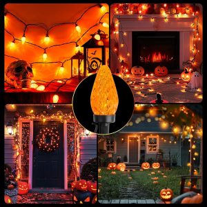 Brightown Halloween C9 Led Halloween String Lights, 82Ft 100 Led Waterproof Strawberry String Lights, Plug In Extendable Black Wire Halloween Lights String For Outside Halloween Decoration, Orange