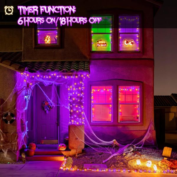 Dealbeta 4 Pack Purple Orange Halloween String Lights Battery Operated,16.4Ft 50 Led Battery Halloween String Lights 8 Light Modes Timer Function For Party Yard Patio Decoration