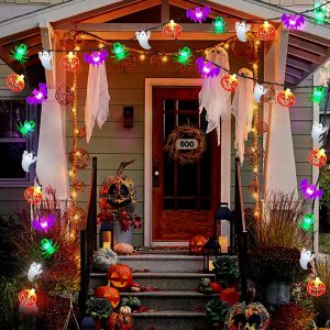 Halloween Lights Outdoor Indoor 20Ft 40 Led Halloween String Lights Battery Operated Pumpkin Bat Spider Ghost Decor Lights With Timer, 8 Modes Waterproof Halloween Decorations Light Home Window Party