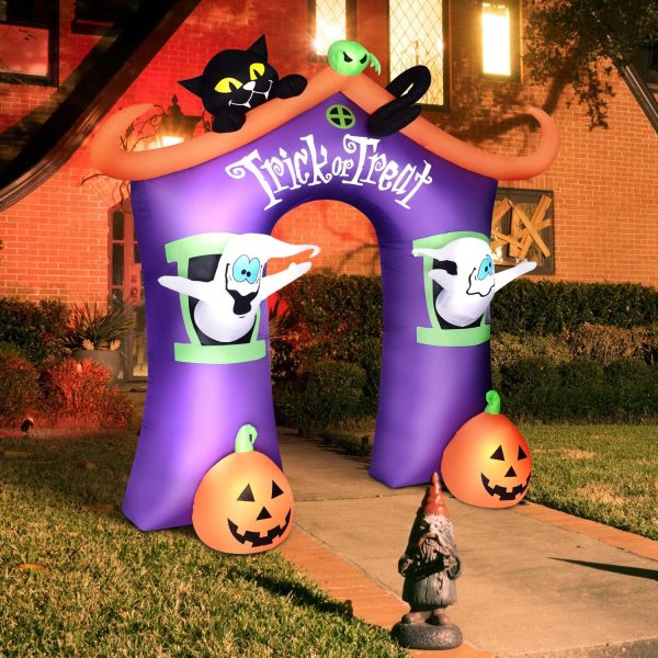 Haunted Hill Farm 9-Ft. Pre-Lit Trick Or Treat Walkway Arch Inflatable Yard Decor With Black Cat, Jack-O-Lantern, And Ghost, Halloween Outdoor Blow-Up, Festive Outdoor Decorations For Patio And Yard