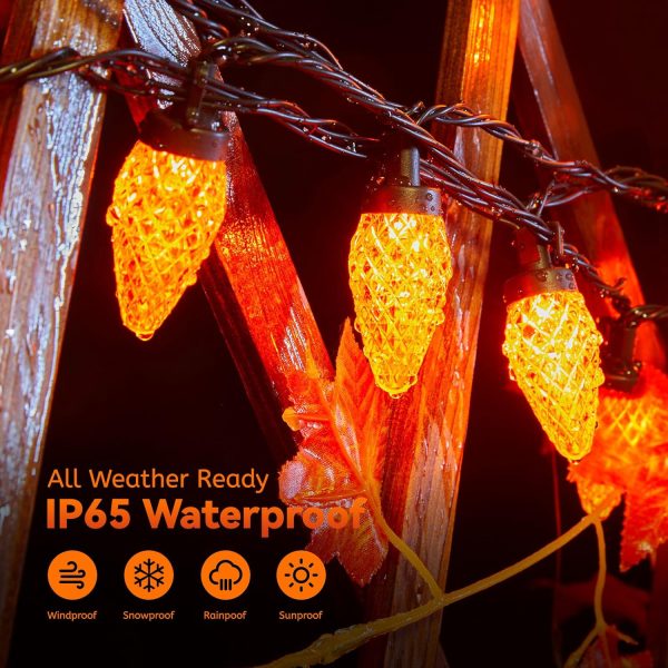 Brightown Halloween C9 Led Halloween String Lights, 82Ft 100 Led Waterproof Strawberry String Lights, Plug In Extendable Black Wire Halloween Lights String For Outside Halloween Decoration, Orange