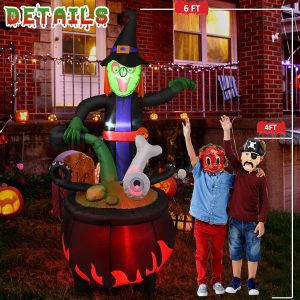 6Ft Halloween Inflatables, Witch & Cauldron Halloween Blow Up Decorations