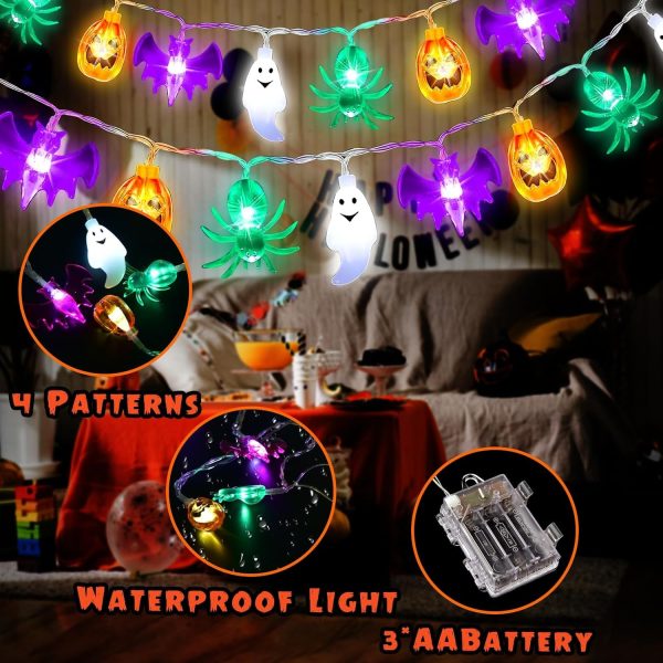 Kenburg Halloween String Lights Battery Operated 26 Feet 40 Led 3D Orange Pumpkins Purple Bats White Ghosts Green Spider Lights With Timer-8 Light Modes Halloween Decorations Lights Indoor Outdoor