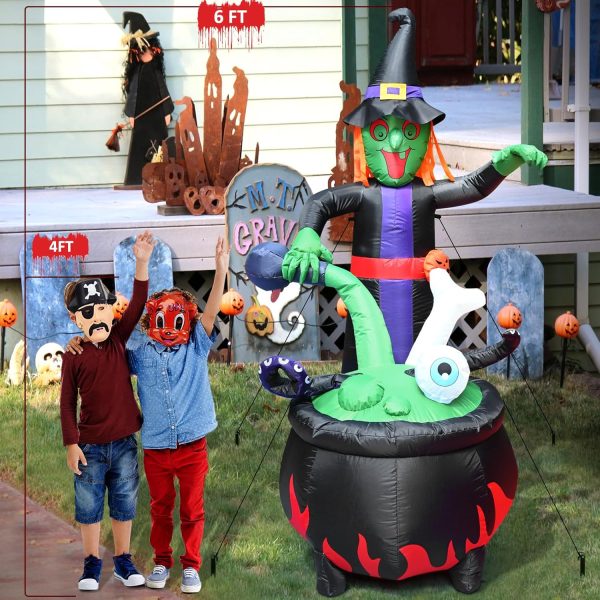 6Ft Halloween Inflatables, Witch & Cauldron Halloween Blow Up Decorations