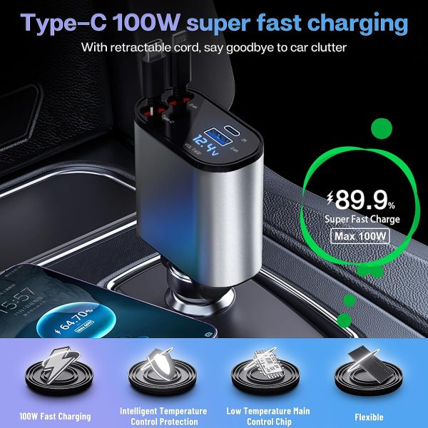 Powermax 4 In 1 Retractable Car Charger