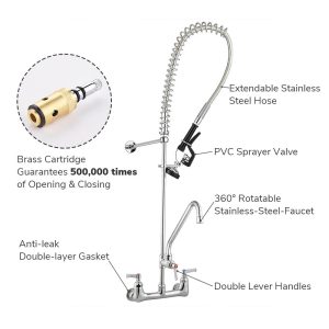 Commercial Pre-Rinse Faucet With Sprayer Wall Mount Tilt Add-On