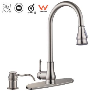 Aquaterior Pull-Down Kitchen Faucet Single Handle W/ Soap Dispenser