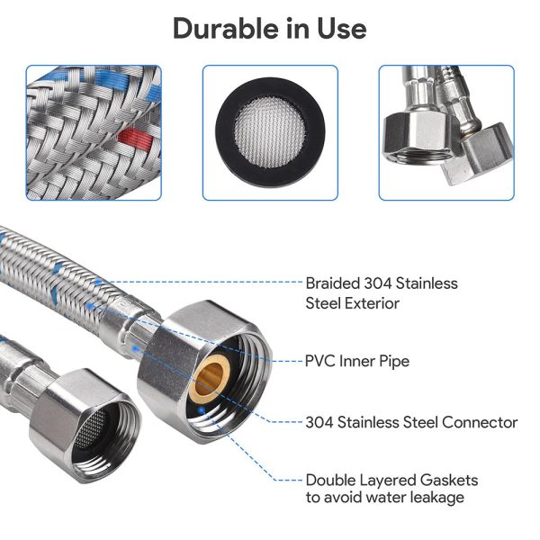 Aquaterior 28 Faucet Connector Hoses 3/8 In. Comp X 1/2 In. Fip