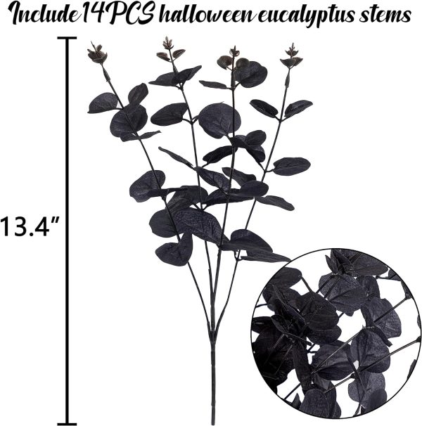 Yen Jean 14Pcs Black Halloween Decor Artificial Flowers Bulk - Eucalyptus Stems Branches Decorations For Table Indoor Centerpieces