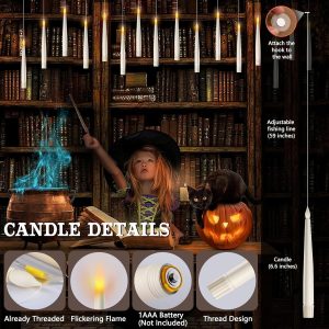 Halloween Decorations, 20Pcs Floating Candles With Wand Remote, Flickering Warmer Light Flameless Candles, Hanging Candles With Diy Sticker, Halloween Decorations Decor Indoor Outdoor Party (20)