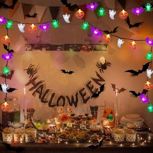 Halloween Lights Outdoor Indoor 20Ft 40 Led Halloween String Lights Battery Operated Pumpkin Bat Spider Ghost Decor Lights With Timer, 8 Modes Waterproof Halloween Decorations Light Home Window Party