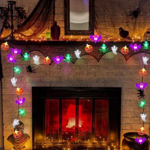 Halloween Lights Outdoor Indoor 20Ft 40 Led Halloween String Lights Battery Operated Pumpkin Bat Spider Ghost Decor Lights With Timer, 8 Modes Waterproof Halloween Decorations Light Home Window Party