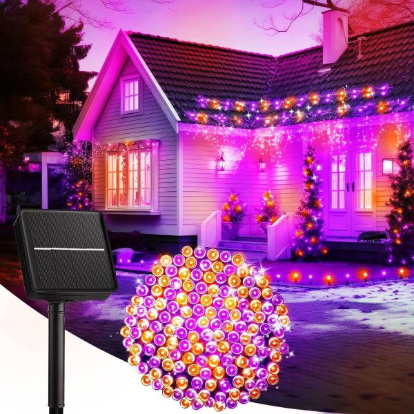 Brightown 100Led Solar String Lights Outdoor, Solar Powered Lights Ip65 Waterproof For Party Garden Yard Home Holiday Tree Decoration Lighting (Orange&Purple, 100Led-1Pack)