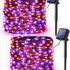 Brizled Orange & Purple Halloween Lights, 2 Pack Total 78Ft 240 Led Orange Lights, Purple Solar Halloween Lights 8 Modes, Outdoor Twinkle Orange Halloween String Lights Black Wire For Halloween Decor