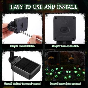 Vihose 4 Pack Solar Halloween Eyeball Lights 16 Led Eyeball Flower Halloween Decor Outdoor Swaying Firefly Black Flower With Scary Eyeball Lights For Yard Garden Pathway Halloween Decoration(Green)