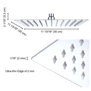 Rain Shower Head 304Stainless Steel Square Top Spray 12