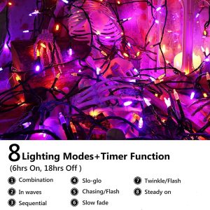 Joomer Orange Purple Halloween Lights,Battery Operated 33Ft 100 Led Mini String Lights Waterproof Halloween Lights With 8 Modes & Timer Function For Halloween Decorations