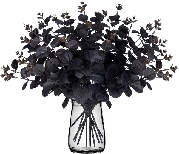 Yen Jean 14Pcs Black Halloween Decor Artificial Flowers Bulk - Eucalyptus Stems Branches Decorations For Table Indoor Centerpieces