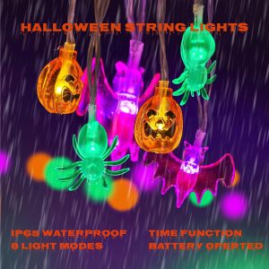 Hamcstnf Halloween Lights Battery Operated - 14.76Ft 30 Led 3D Pumpkin Bat Spider Halloween String Lights With Timer, Halloween Decorations Lights For Home Window Porch Outdoor Halloween Party Decor