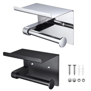 Toilet Roll Holder With Shelf Wall Mounted Stainless Steel