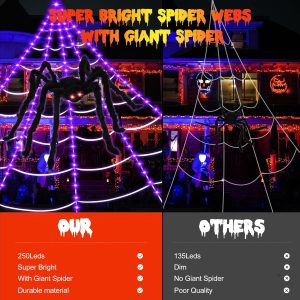 Eossth Spider Webs Halloween Decorations,16.4Ft 8Modes Super Bright 250Led Halloween Lights With Remote Control,49'' Giant Glowing Super-Realistic Spider,Halloween Decorations For Yard,Outside