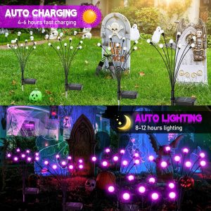 Letmy 6Pack 48 Led Halloween Decorations Outdoor Swaying Solar Lights Outdoor, Waterproof Solar Firefly Lights Solar Halloween Lights Outdoor For Pathway Yard Garden Halloween Decorations (Purple)