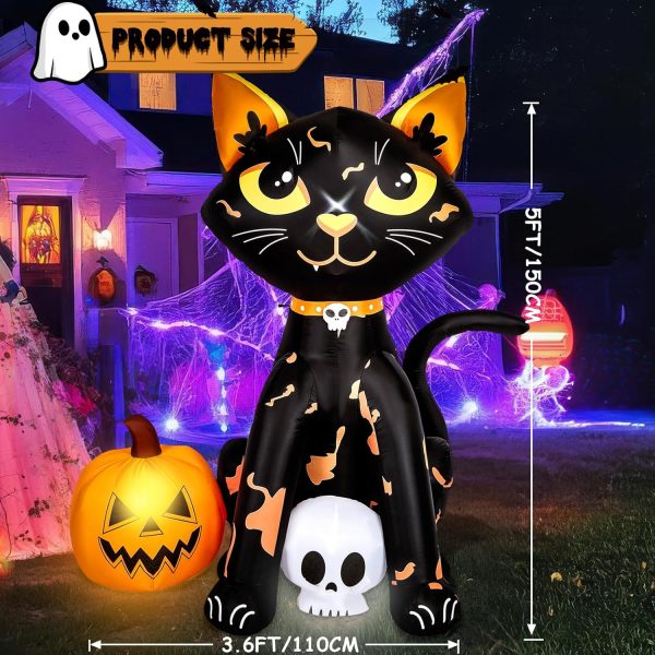 Camuland 5Ft Halloween Decorations Outdoor, Halloween Inflatable Blow Up Black Cat And Pumpkin Decor With Built-In Led Lights Trick Or Treat For Indoor Lawns Yards Party Home