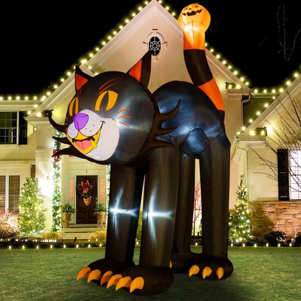 12 Ft Halloween Inflatables Pumpkin Reaper Halloween Decorations Outdoor Inflatable Halloween Blow Up Yard Decorations Outdoor Party Garden Lawn (Black Cat)