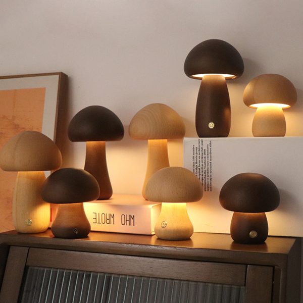 Wooden Cute Mushroom Led Night Light