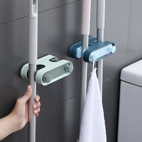 Bathroom Mop Clip Double-Button Mop Hook