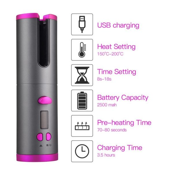 Cordless Auto Rotating Hair Curler Led