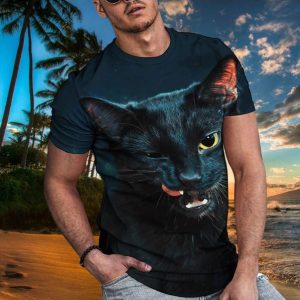 Big Face Black Cat Men T Shirt