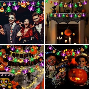 Hamcstnf Halloween Lights Battery Operated - 14.76Ft 30 Led 3D Pumpkin Bat Spider Halloween String Lights With Timer, Halloween Decorations Lights For Home Window Porch Outdoor Halloween Party Decor