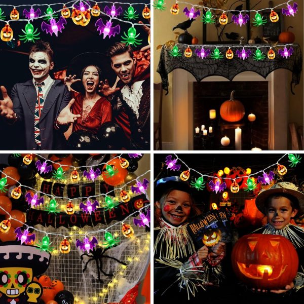 Hamcstnf Halloween Lights Battery Operated - 14.76Ft 30 Led 3D Pumpkin Bat Spider Halloween String Lights With Timer, Halloween Decorations Lights For Home Window Porch Outdoor Halloween Party Decor