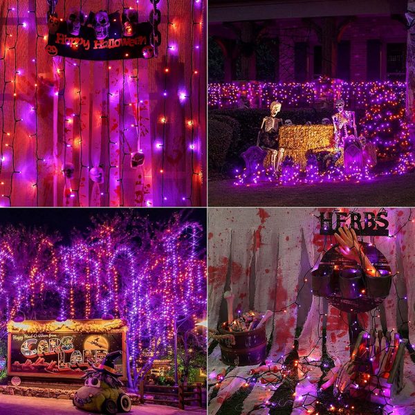 Joomer Orange Purple Halloween Lights, 66Ft 200 Led Battery Operated String Lights Waterproof Halloween Battery Lights With 8 Modes & Timer Function For Halloween Decorations