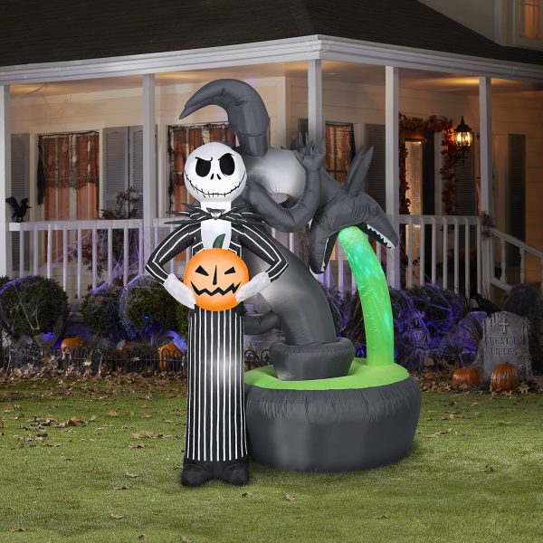 Gemmy 228488 Jack Skellington With Halloween Town Fountain Lightshow Projection Airblown Inflatable, Multi