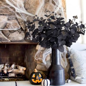 Yen Jean 14Pcs Black Halloween Decor Artificial Flowers Bulk - Eucalyptus Stems Branches Decorations For Table Indoor Centerpieces