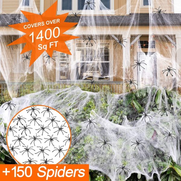 1400 Sqft Halloween Spider Webs Decorations With 150 Extra Spiders, Super Stretchy Cobwebs For Halloween Decor Indoor And Outdoor